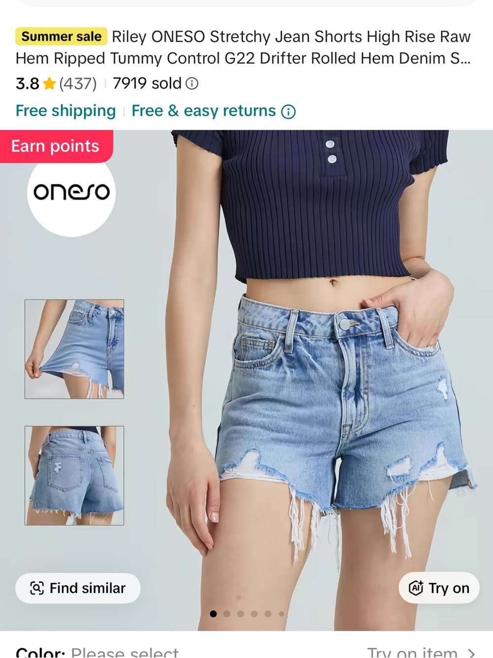 Oneso Viral Tik Tok Light Blue Ripped High-Rise Jean Shorts for Women